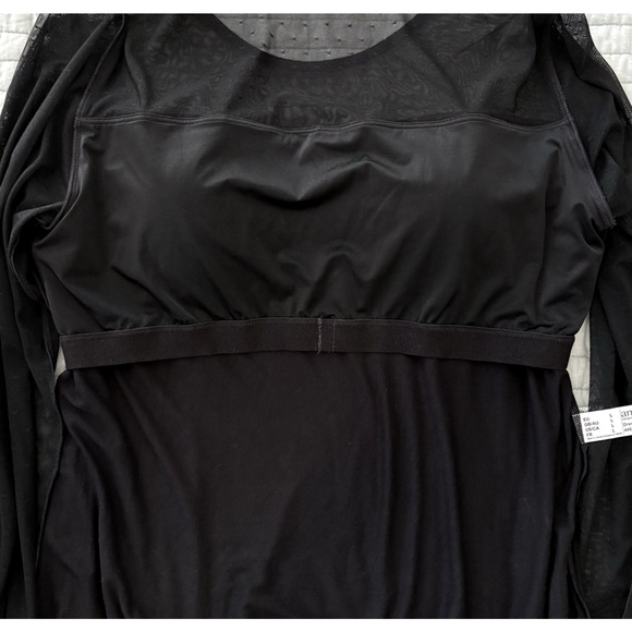 Amoena Black Sheer Mesh Dot Sweetheart Built In Bra Long Sleeve Blouse Top L - Picture 12 of 16